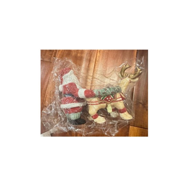 Fitz & Floyd "Deer Santa"  Christmas  Candleholder w Red Pillar Candle NIB - Picture 6 of 8